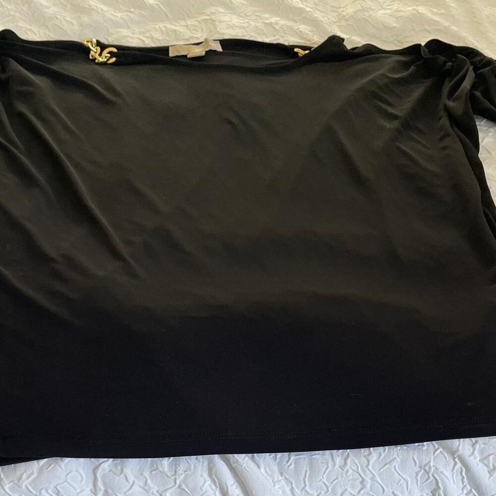 Black Cold Shoulder Top with Gold Chain-Link Detail